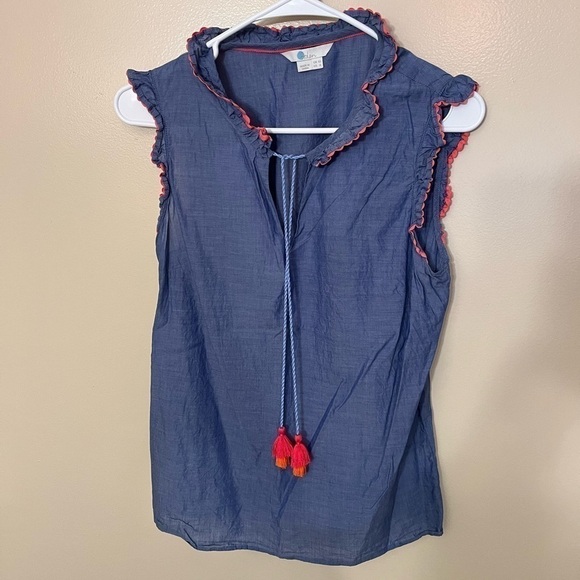 Boden Laurie Ruffle Tassel Sleeveless Top Light Chambray Sz 6 - Picture 6 of 6